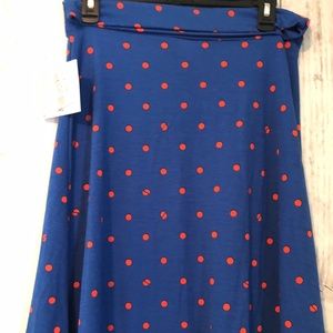 LuLaRoe XL Blue with red polka dot Azure Skirt NWT